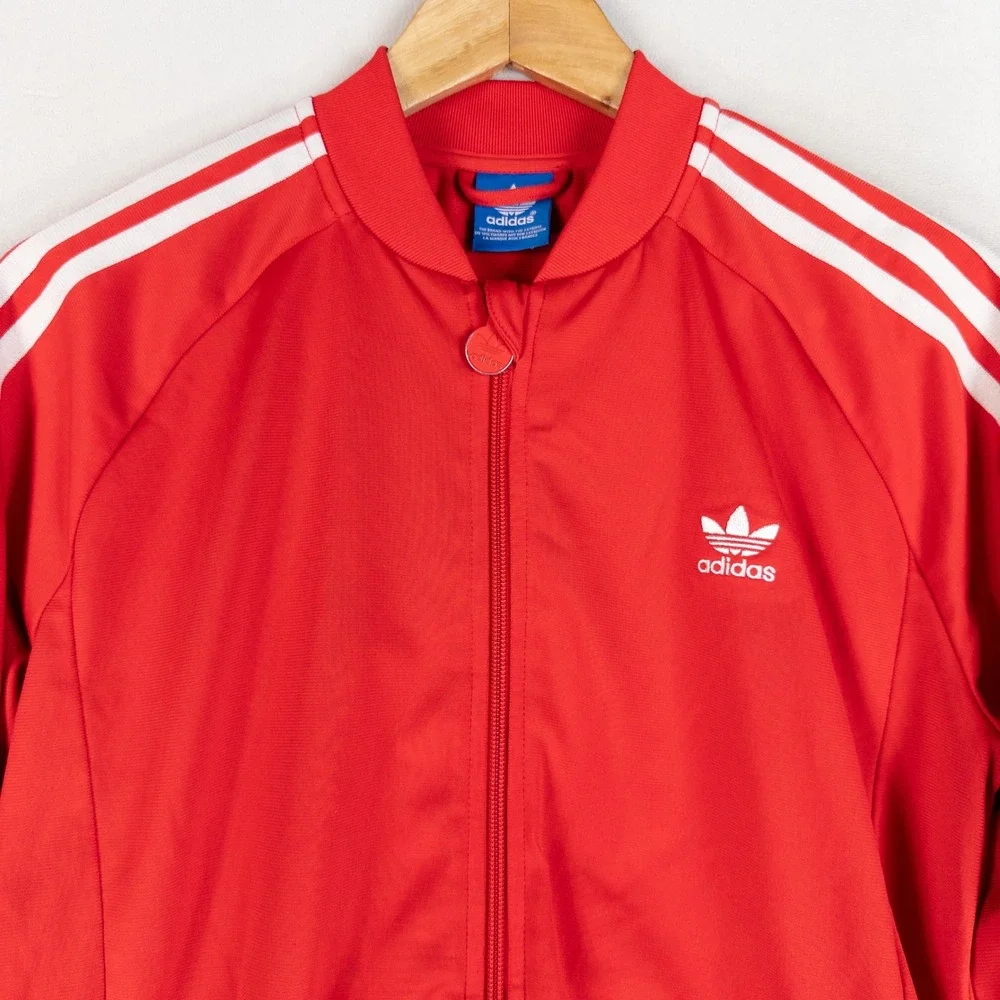 Adidas Boys Track Jacket Boys XL Red White Stripes Trefoil Full Zip Retro Sporty